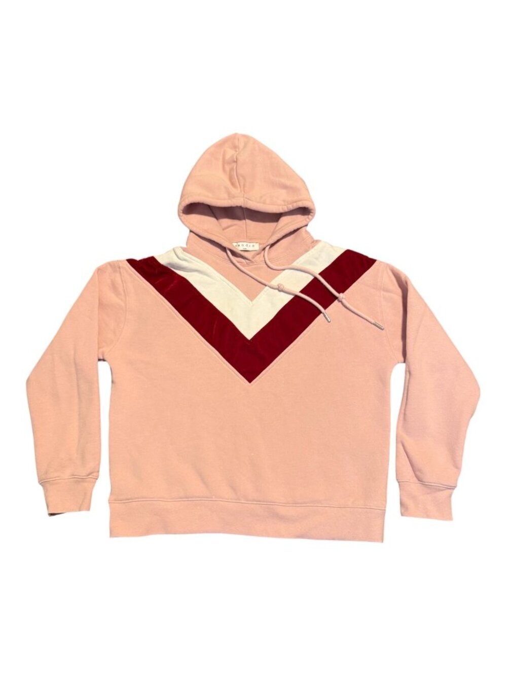 Sandro Paris Women's Hoodie Sweatshirt w/Velvet Trim Sz: 1 Pink Red Check Desc